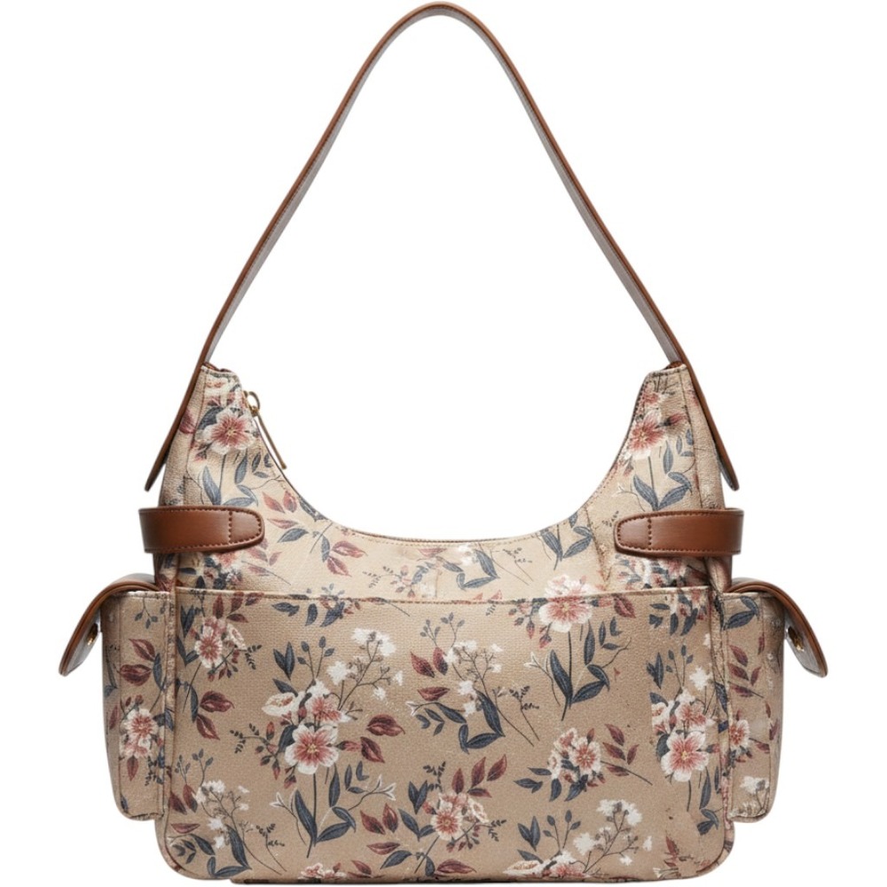 Fiorelli Women Shoulder Bag One Size Tan Floral Faux Leather Hobo Multi Pocket